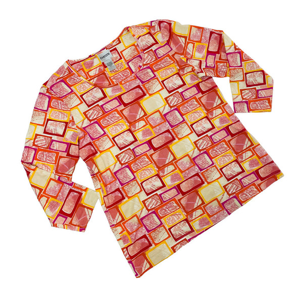 🍀Chico's Women's Multicolor 3/4 Sleeve Abstract Geometric Top Size 1 | Medium - Picture 2 of 6